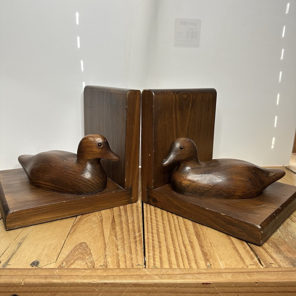 Vintage Country Wooden Duck Bookends Mid Century Modern 7 X 7 X 7 Set of 2